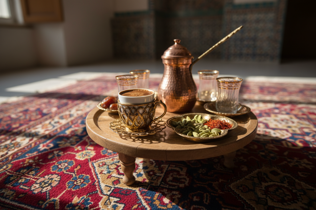 Coffee on a table with Persian vibe